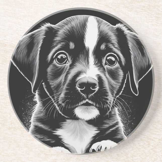 Adorables Posavasos de Cachorro Blanco y Negro - P (Frente)