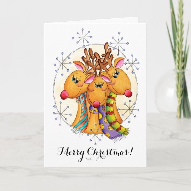 Adorables renos de Navidad con bufandas con estrel (Anverso)