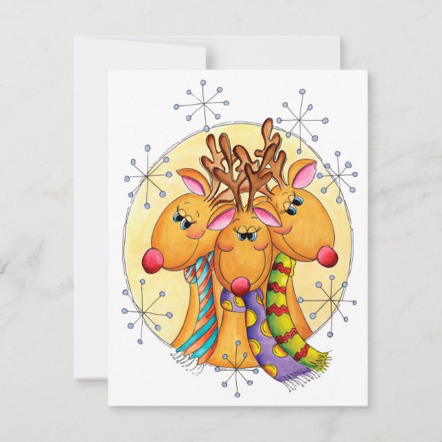 Adorables renos de Navidad con bufandas con estrel (Anverso)