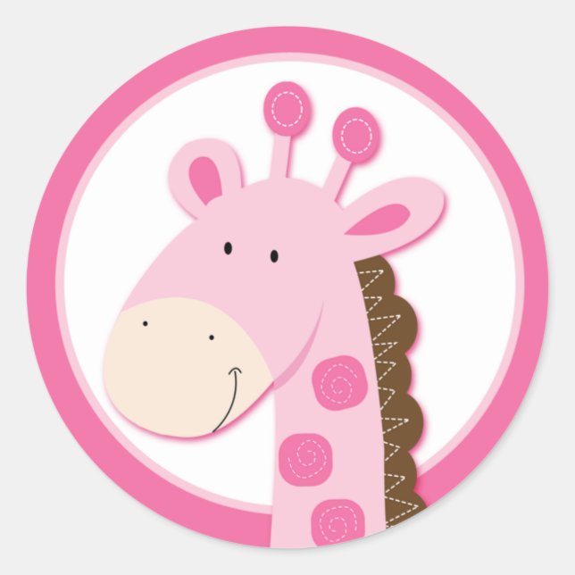 Adorables Sellos para sobres de jirafa rosa o Topp (Anverso)