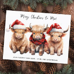 Adorables vacas de Highland preparan feliz Navidad<br><div class="desc">¡Estos Navidades, envíen sus más cálidos deseos a sus seres queridos con nuestras adorables tarjetas de Navidades de la vaca Highland! Con un trío adorable de terneros de la Highland, todos vestidos con atuendo festivo, estas tarjetas seguramente le harán sonreír a cualquiera. Vaca con sombrero de Santa y pañuelo de...</div>