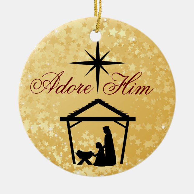 Adore Him - Ornamento de la escena de la natividad (Frente)
