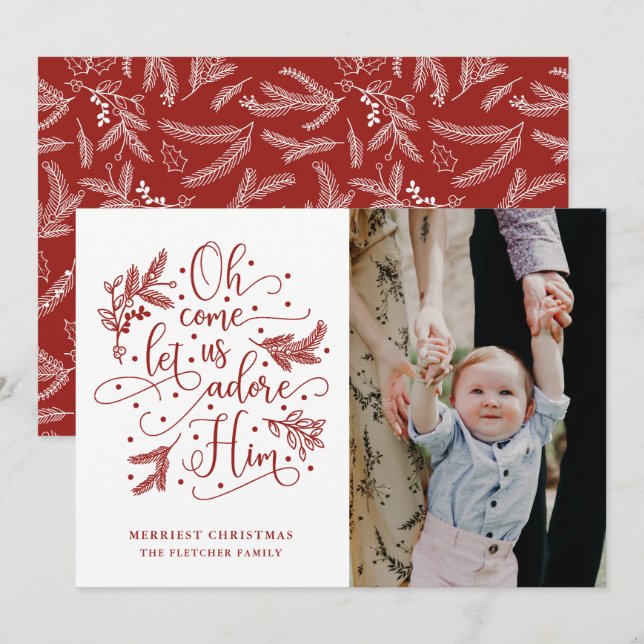 Adore Him | Tarjeta plana de Navidades fotográfico (Anverso / Reverso)