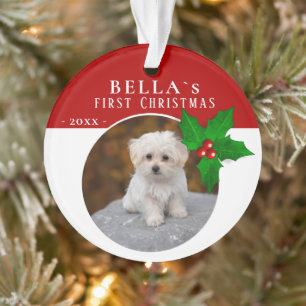 Adorno 1ª Navidad de cachorro Holly Berry Foto de mascota
