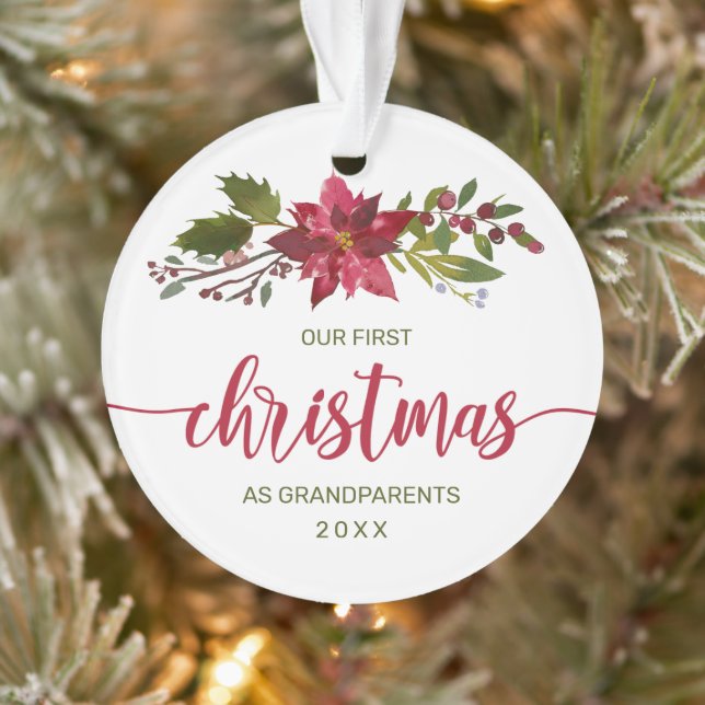 Adorno 1.ª Navidad Abuelos Foto Floral acuarela (Árbol)