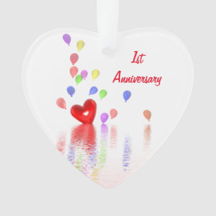 Adorno 1.ᵉʳ Aniversario Corazón Rojo y Globos