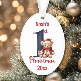 Adorno 1.ᵉʳ Navidad Cute Teddy Bear Niño Rojo Azul