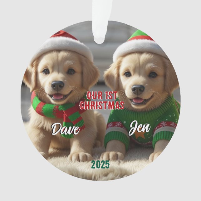 Adorno 1.ᵉʳ Navidad Golden Retriever Personalizado (Anverso)