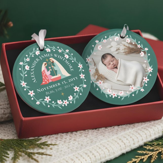 Adorno 1.ᵉʳ Navidad Nacimiento Religioso Foto de Nativida (1st Christmas Baby Birth Religious Nativity Photo Ornament)
