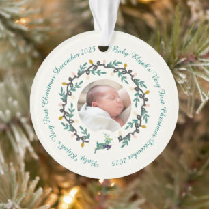 Adorno 1er Ciervo de Navidad con Corona de Acuarela Teal