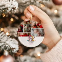 1er Navidad del bebé  Foto  Unicornio rosa dorado