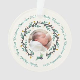 Adorno 1st Christmas Deer with Wreath Teal Cream Acrylic