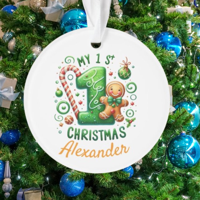 Adorno 1st Xmas Candy Cane Gingerbread Photo Ornament (Subido por el creador)