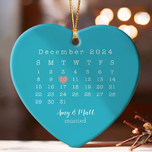 Adorno 2024 Boda Fecha Calendario Corazón Casado Cerámica