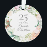 Adorno 25° Aniversario Boda Rosas de acuarela Floral<br><div class="desc">Con una delicada acuarela floral,  esta moda botánica de 25º aniversario boda puede ser personalizada con su información especial de aniversario en un elegante texto plateado. Diseñado por Thisisnotme©</div>