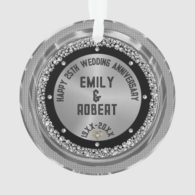 Adorno 25° Aniversario del boda diamantes blancos y oro (Reverso)