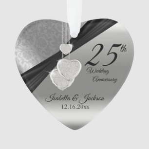Adorno 25° Aniversario del Boda Metálico de Plata Keepsak