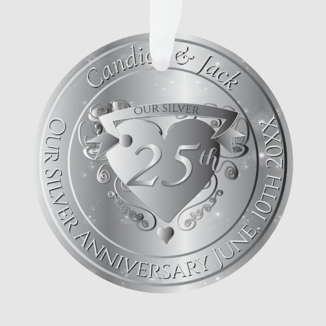 Adorno 25th Wedding Anniversary Silvery Heart (Anverso)