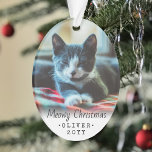 Adorno 2 Foto Cualquier texto Navidades miedosos gato bla<br><div class="desc">Celebra las simples alegrías de tu peludo miembro de la familia con un adorno acrílico de foto ovalada de 2 personalizados. Las imágenes de texto y gatito de esta plantilla son fáciles de personalizar y pueden ser diferentes o iguales en la parte delantera y posterior. Si es preferible, cambie "Navidades...</div>