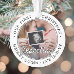 Adorno 2 Fotografía 1er Navidad Esperando bebé nuevos pad<br><div class="desc">Celebre el precioso regalo de su nuevo miembro de la familia con un elegante adorno acrílico de dos fotos. El diseño neutro de género es adecuado para un niño o chica de recién nacido. El texto y las imágenes de esta plantilla son fáciles de personalizar y pueden ser diferentes o...</div>