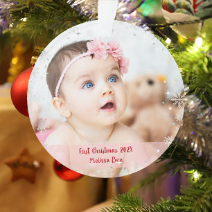 Adorno 2 Photos Elegant First Christmas Baby Snowflakes