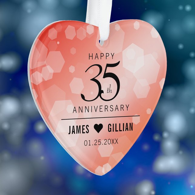 Adorno 35to aniversario de boda coralino elegante (Elegant 35th Coral Wedding Anniversary Acrylic Ornament Cover Photo.)