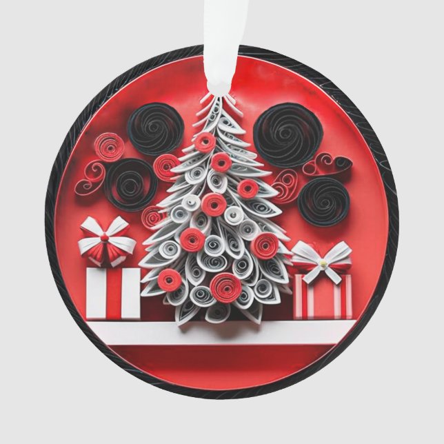 Adorno 3.d Papel Quilado Árbol de Navidad y copos de niev (Anverso)