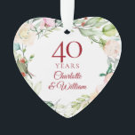 Adorno 40.º Boda de Ruby Rosas Garland<br><div class="desc">Con una delicada acuarela floral,  esta moda botánica de 40 años de boda puede ser personalizada con su información especial de aniversario en un elegante texto de rubí. Diseñado por Thisisnotme©</div>