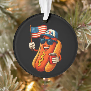 Adorno 4 de julio Hotdog Funny Bandera Patriótica de EEUU