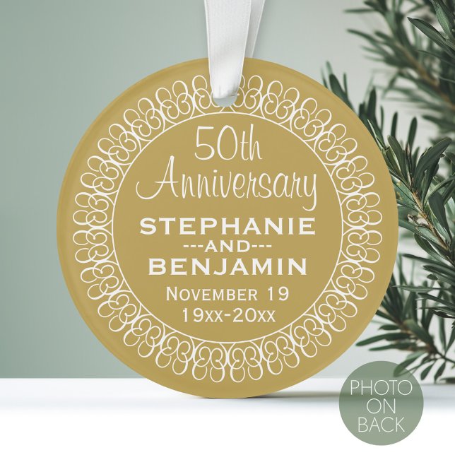 Adorno 50.º aniversario Boda personalizado (Personalized Wedding Anniversary Photo Ornament)