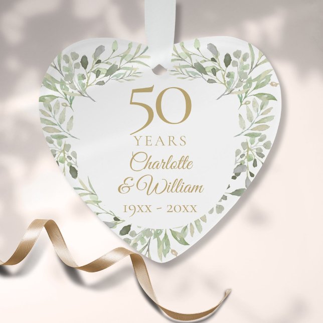 Adorno 50.º Aniversario del Oro de la vegetación (50th Gold Wedding Anniversary Greenery Ornament)