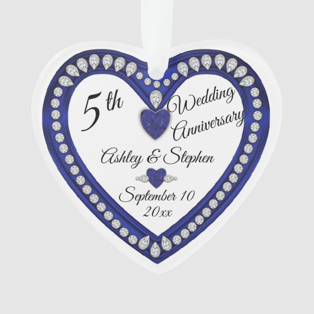 Adorno 5.º Aniversario Boda Sapphire Diamond Keepsake (Anverso)