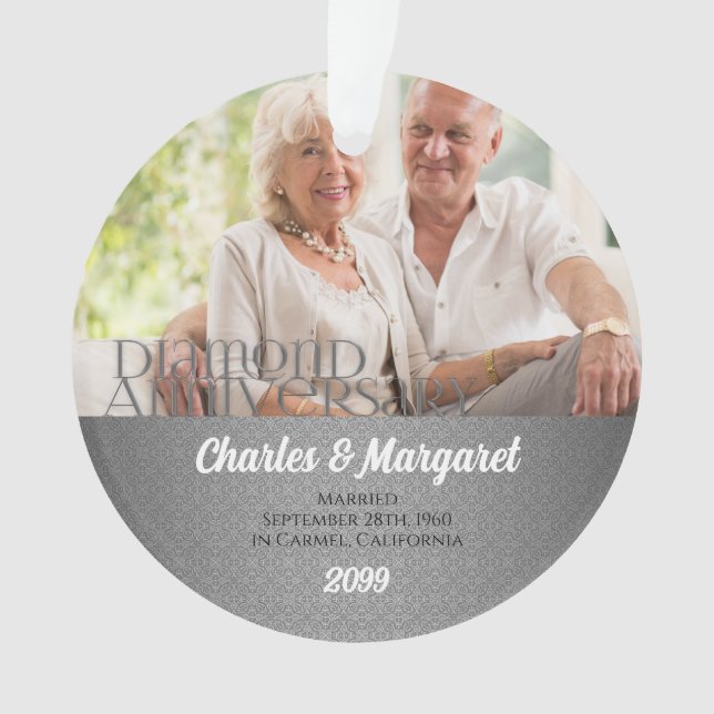 Adorno 60.º Aniversario de Diamante Foto de Damasco Plata (Anverso)