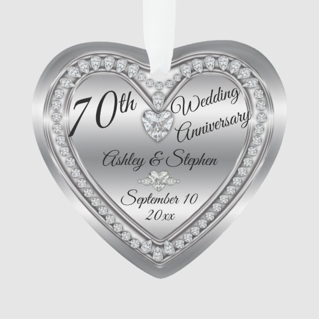 Adorno 70.º Aniversario Boda Diamond Platinum Keepsake (Anverso)