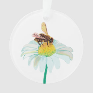 Adorno Abeja de miel sobre una flor blanca