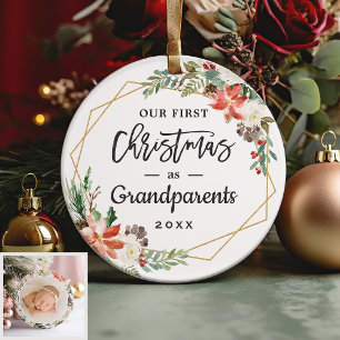 Adorno Abuelos 1ª Navidad Foto Floral Geométrica