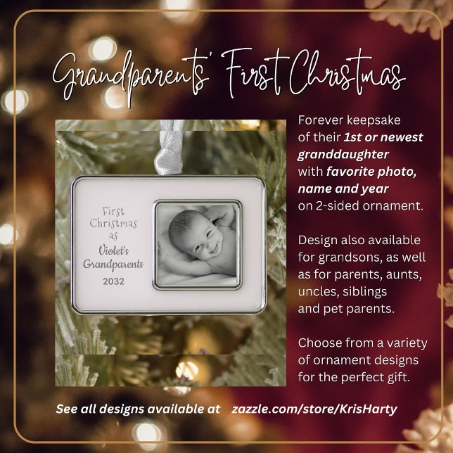 Adorno Abuelos 1er Navidades Nombre de foto personalizado (Grandparents' First Christmas with 1st or Newest Granddaughter. Gift them forever photo keepsake.)