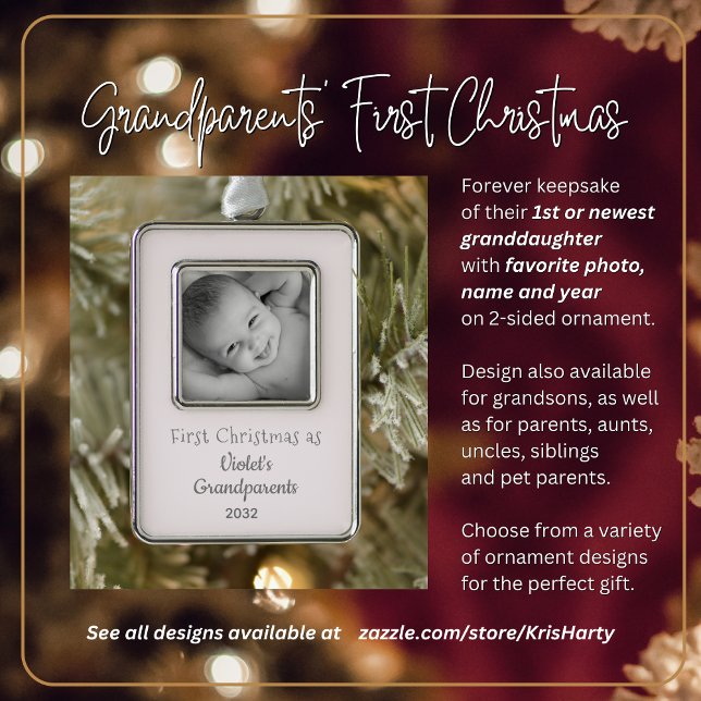 Adorno Abuelos 1er Navidades Nombre personalizado Año (First Christmas as Grandparents with 1st or Newest Granddaughter. Photo, name, year on keepsake gift)