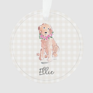 Adorno Acuarela Golden Doodle Perro Flores NOMBRE