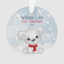 Acuarela Oso Polar Bebé Primera Navidad