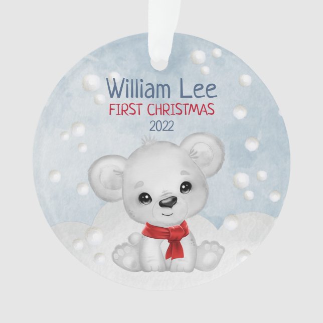 Adorno Acuarela Oso Polar Bebé Primera Navidad (Anverso)