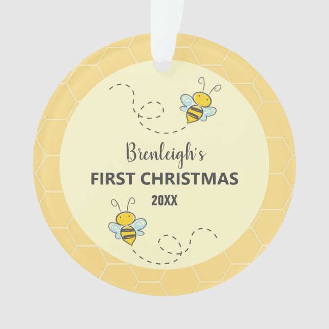 Adorno Adorable Bumble Bee Primer Personalizado de Navida (Anverso)