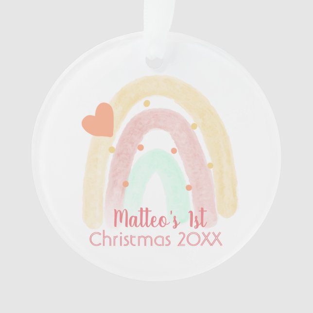 Adorno Adorable Rainbow Heart Confetti Primer Navidad (Anverso)