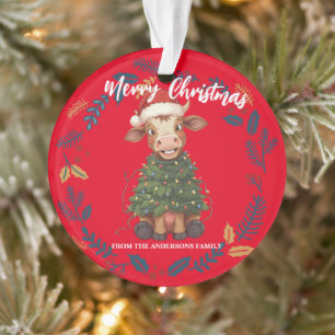 Adorno Adorable vaca alegre patrón de Navidad árbol terne