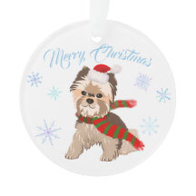 Adorable Yorkie de Navidad con gorro de Santa copo