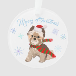 Adorno Adorables Navidades Yorkie En Santa Hat Snowflakes