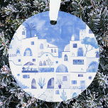 Adorno Agua de Santorini Grecia<br><div class="desc">Un cuadro urbano de color azul y blanco de Oia en la hermosa isla griega de Santorini. Arte original de Nic Squirrell.</div>