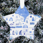 Adorno Agua de Santorini Grecia<br><div class="desc">Un cuadro urbano de color azul y blanco de Oia en la hermosa isla griega de Santorini. Arte original de Nic Squirrell.</div>
