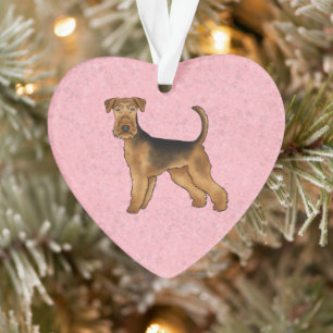 Adorno Airedale Terrier Cute Cartog Perro En Rosa