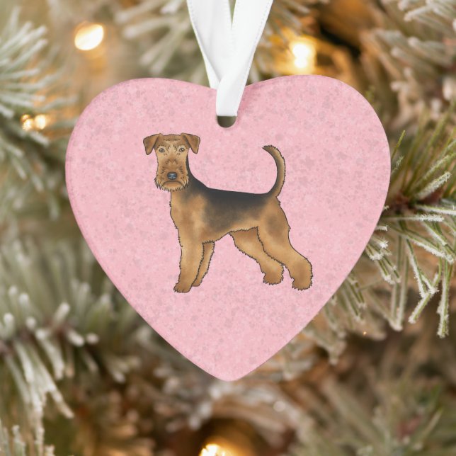 Adorno Airedale Terrier Cute Cartog Perro En Rosa (Árbol)